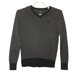 American Eagle gray with black trim V neck long sleeves sweater size XS